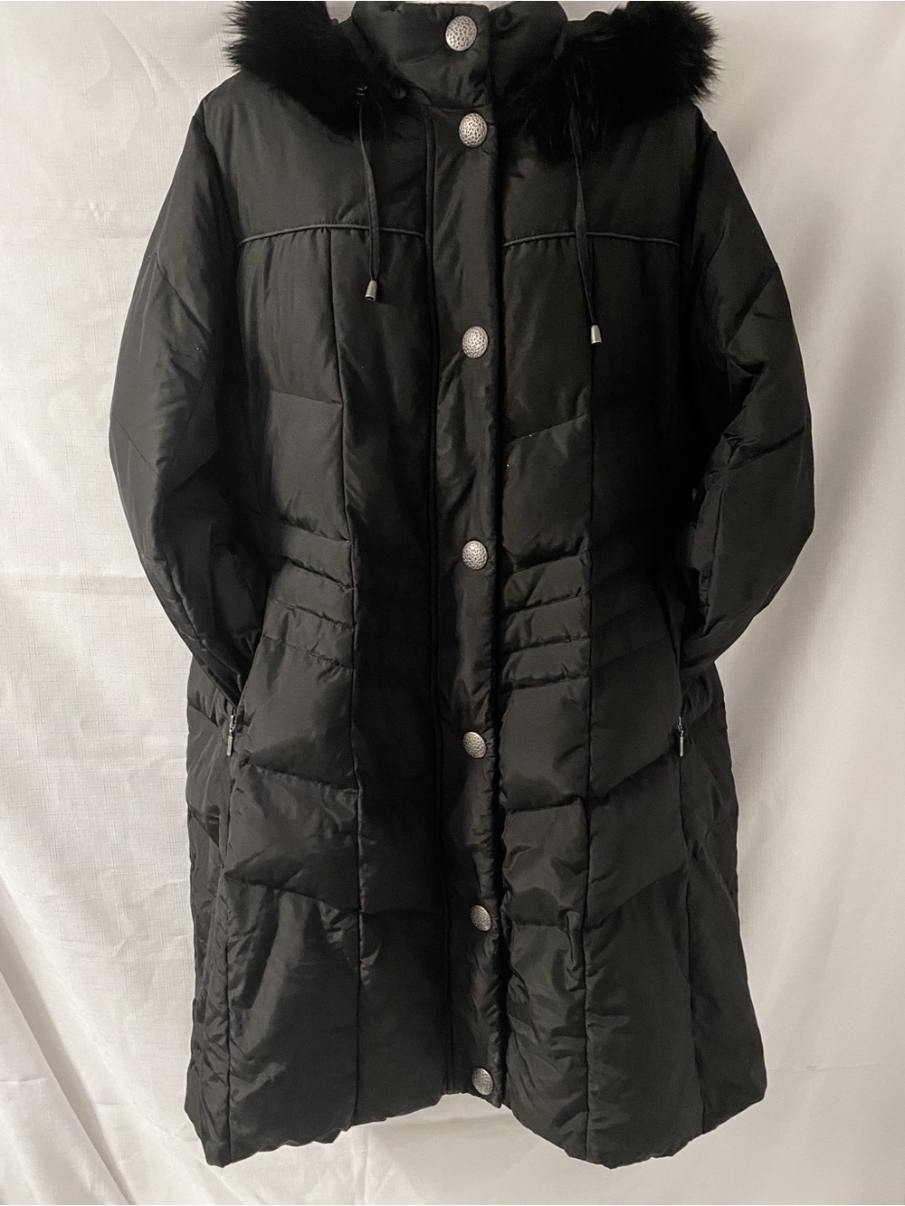 Nuage Black Long Down Puffer Coat Genuine Fox Fur Saga Furs L